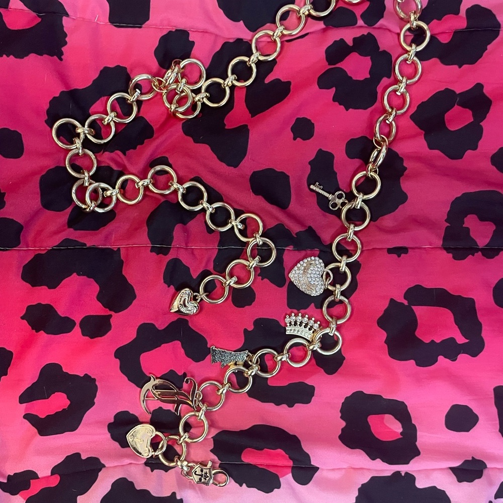Juicy Couture Gold Charm Belt with Heart and Crown